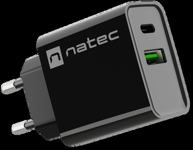 Miniatura produktu: Ładowarka sieciowa Natec Ribera GaN Slim 1x USB-A + 1x USB TYP-C 20W - czarna