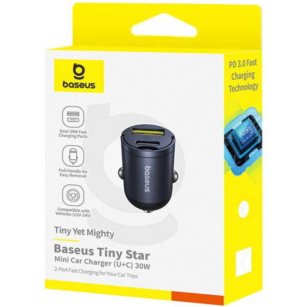 Zdjęcie produktu: Ładowarka samochodowa Baseus Tiny Star 30W USB-A USB-C - czarna