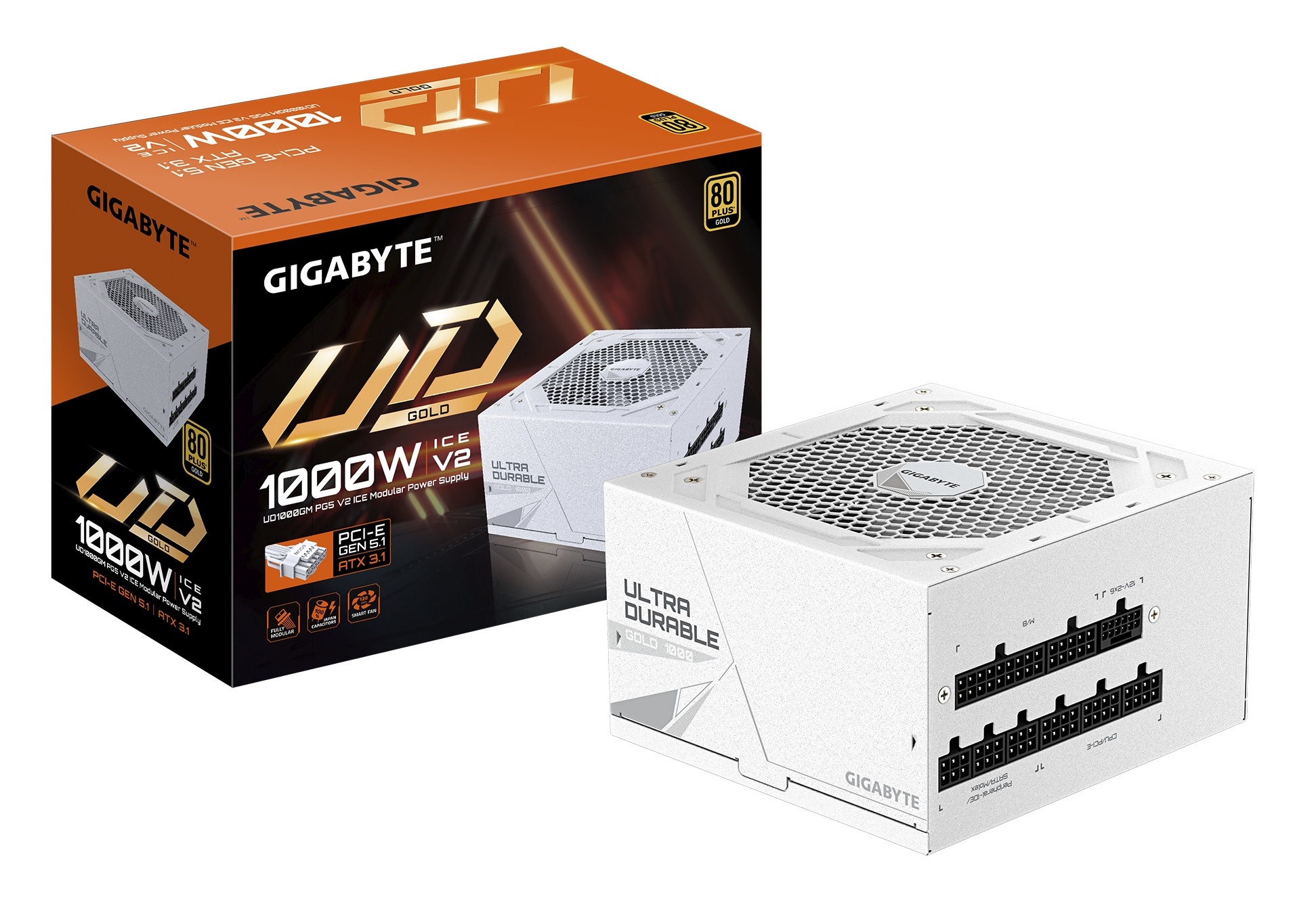 Zasilacz Gigabyte GP-UD1000GM PG5 V2 ICE 1000W 80 PLUS Gold ATX 3.1 Zasilacz Gigabyte GP-UD1000GM PG5 V2 ICE 1000W 80 PLUS Gold ATX 3.1