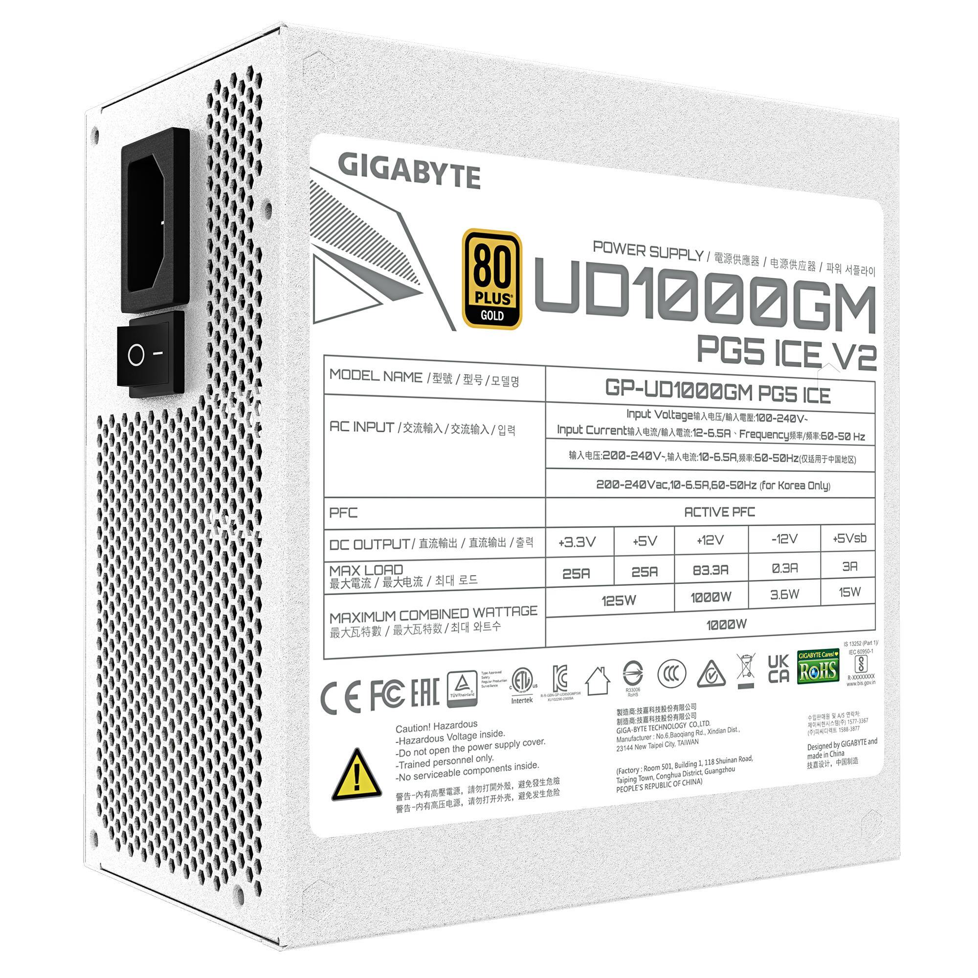 Zasilacz Gigabyte GP-UD1000GM PG5 V2 ICE 1000W 80 PLUS Gold ATX 3.1 Zasilacz Gigabyte GP-UD1000GM PG5 V2 ICE 1000W 80 PLUS Gold ATX 3.1
