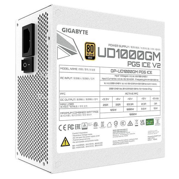 Zdjęcie produktu: Zasilacz Gigabyte GP-UD1000GM PG5 V2 ICE 1000W 80 PLUS Gold ATX 3.1 Zdjęcie produktu: Zasilacz Gigabyte GP-UD1000GM PG5 V2 ICE 1000W 80 PLUS Gold ATX 3.1