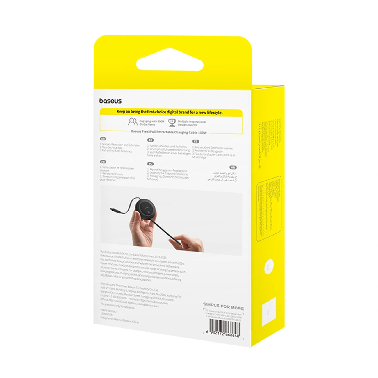 Kabel zwijany Baseus Free2Pull Mini 100W USB-C - USB-C 1.5m - czarny