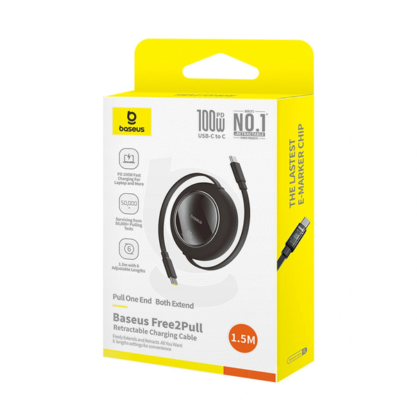 Zdjęcie produktu: Kabel zwijany Baseus Free2Pull Mini 100W USB-C - USB-C 1.5m - czarny