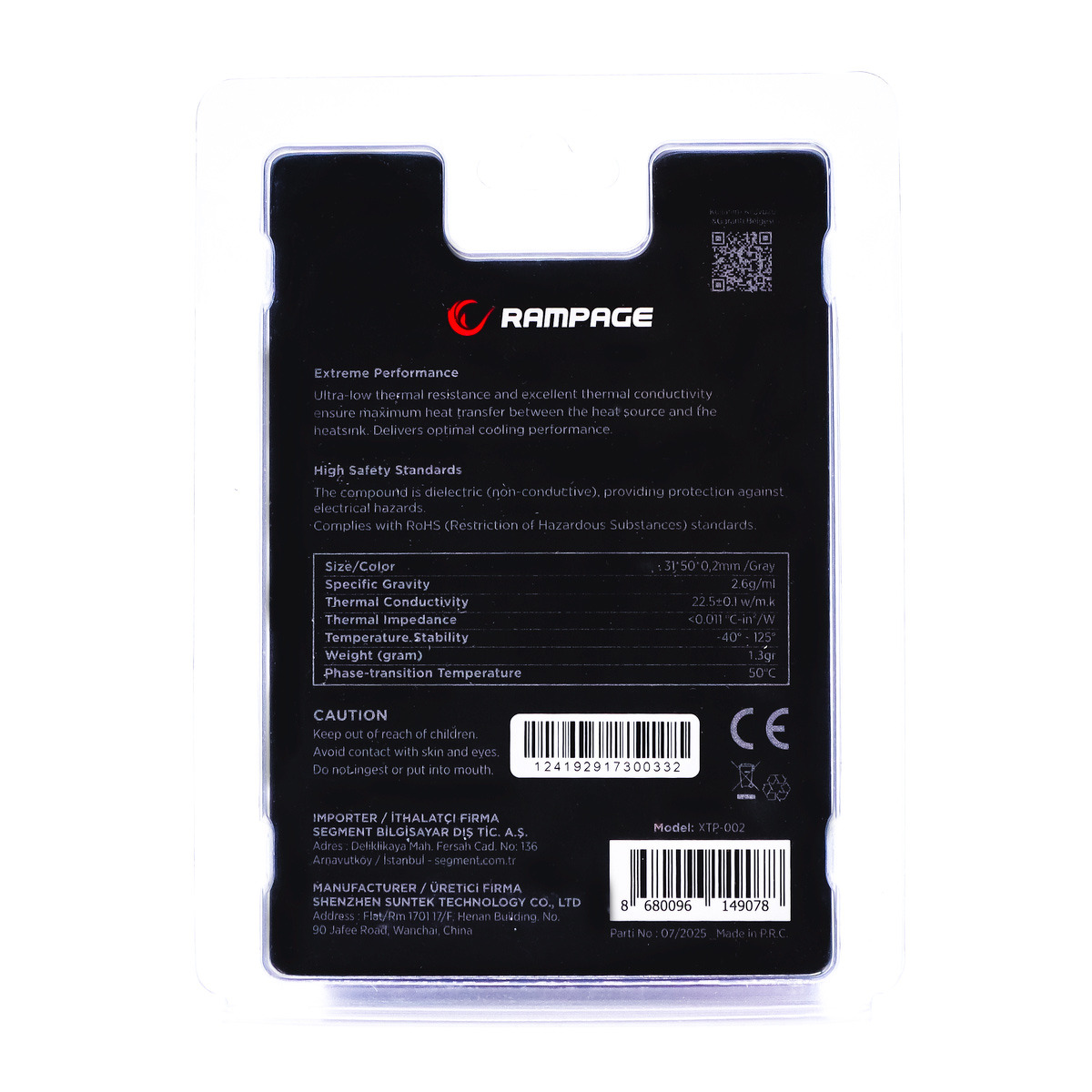 Thermopad Rampage XTP-002 31×50×0,2mm PTM Thermopad Rampage XTP-002 31×50×0,2mm PTM
