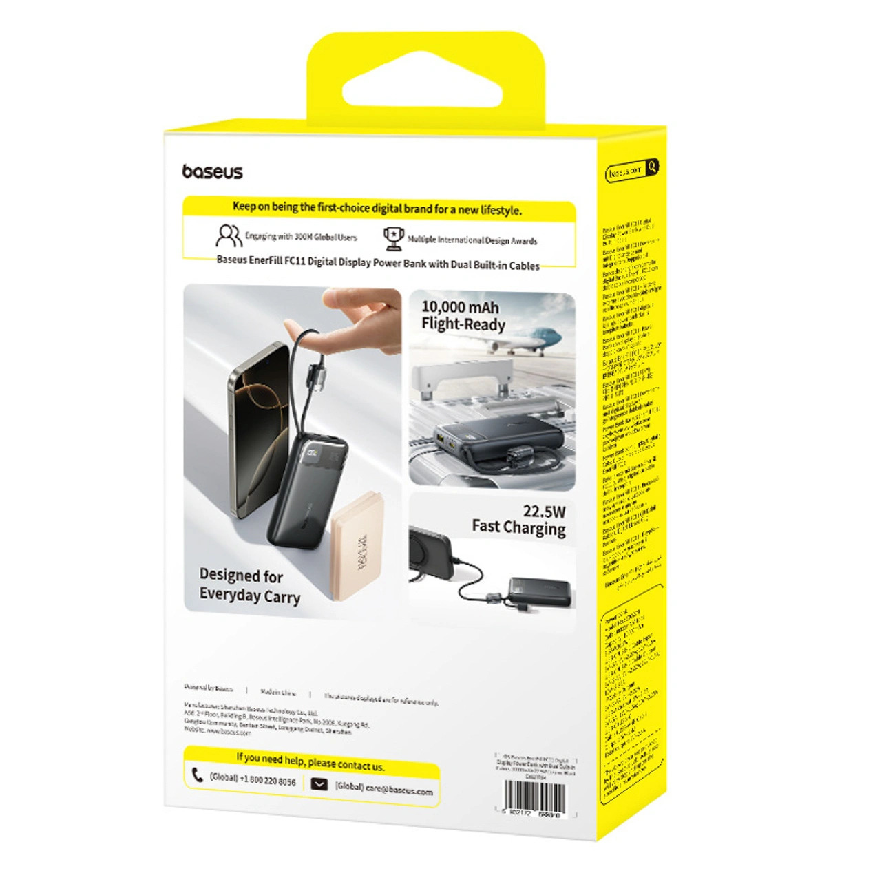 Powerbank Baseus EnerFill FC11 10000mAh 22.5W z LCD i dwoma kablami