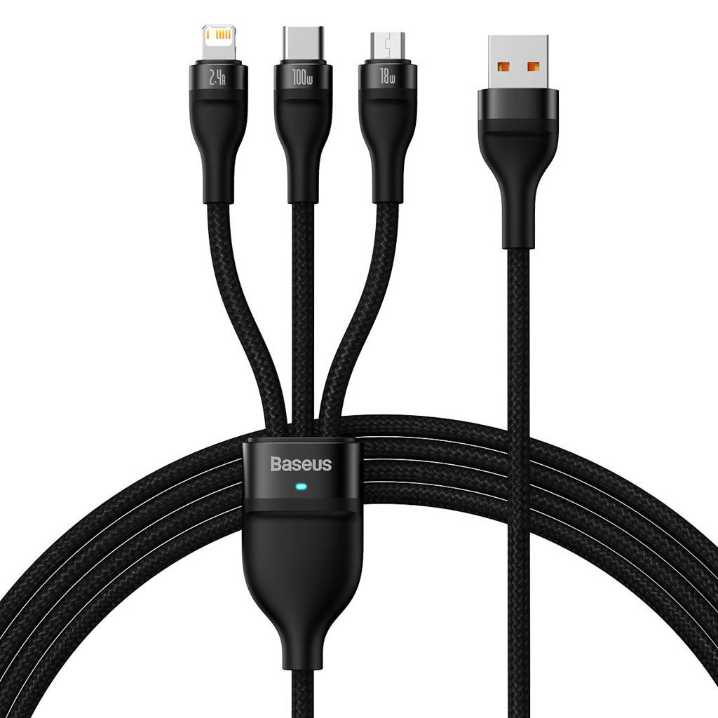 Kabel przewód pleciony USB 3w1 Baseus Flash Series II 100W