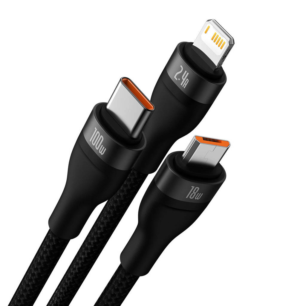 Kabel przewód pleciony USB 3w1 Baseus Flash Series II 100W