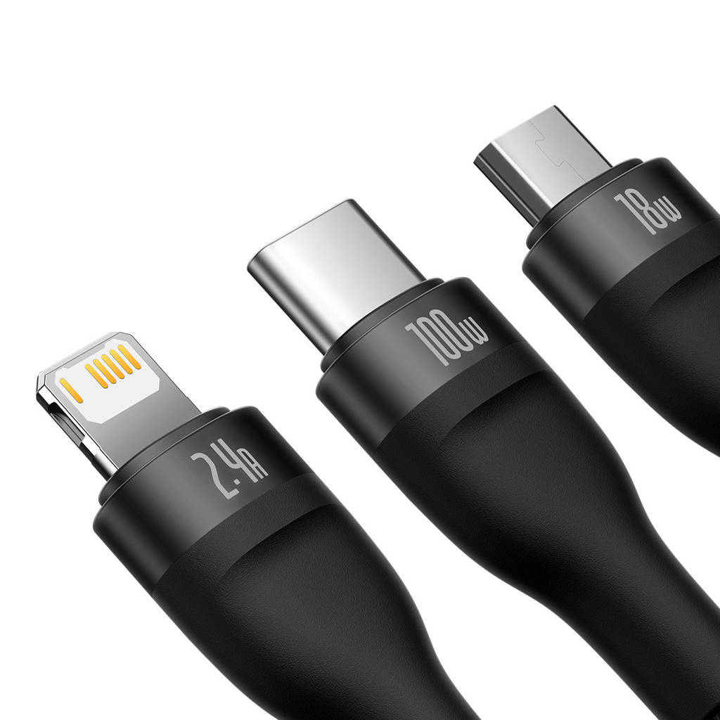 Kabel przewód pleciony USB 3w1 Baseus Flash Series II 100W