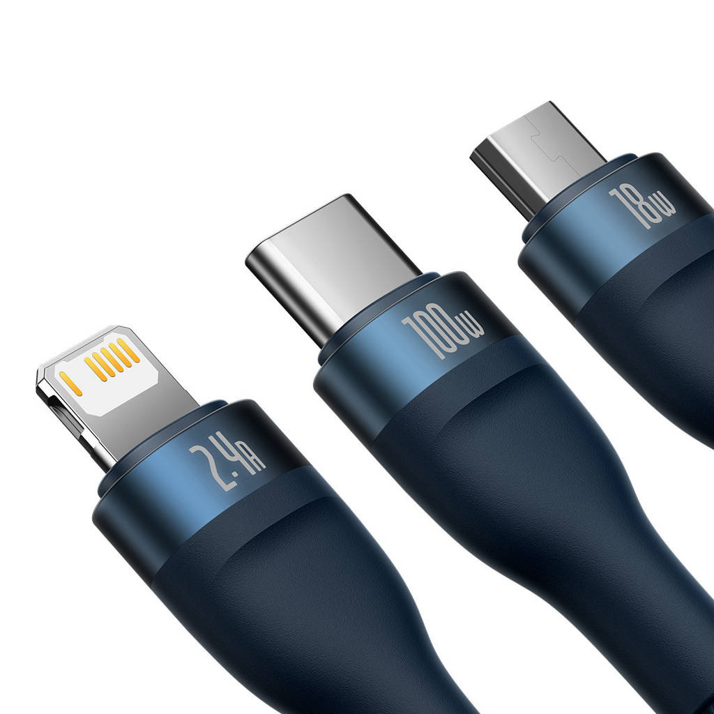 Kabel przewód pleciony USB 3w1 Baseus Flash Series II 100 W Niebieski