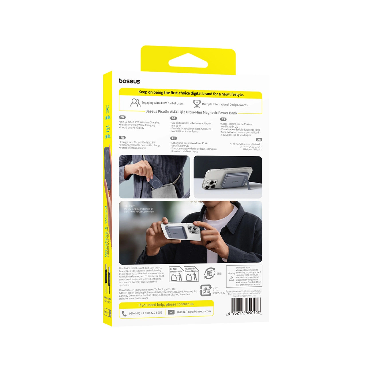 Powerbank Baseus AM31 Qi2 5000mAh 20W ultracienki MagSafe z kablem USB-C