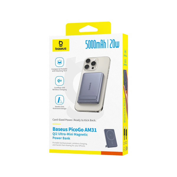 Zdjęcie produktu: Powerbank Baseus AM31 Qi2 5000mAh 20W ultracienki MagSafe z kablem USB-C