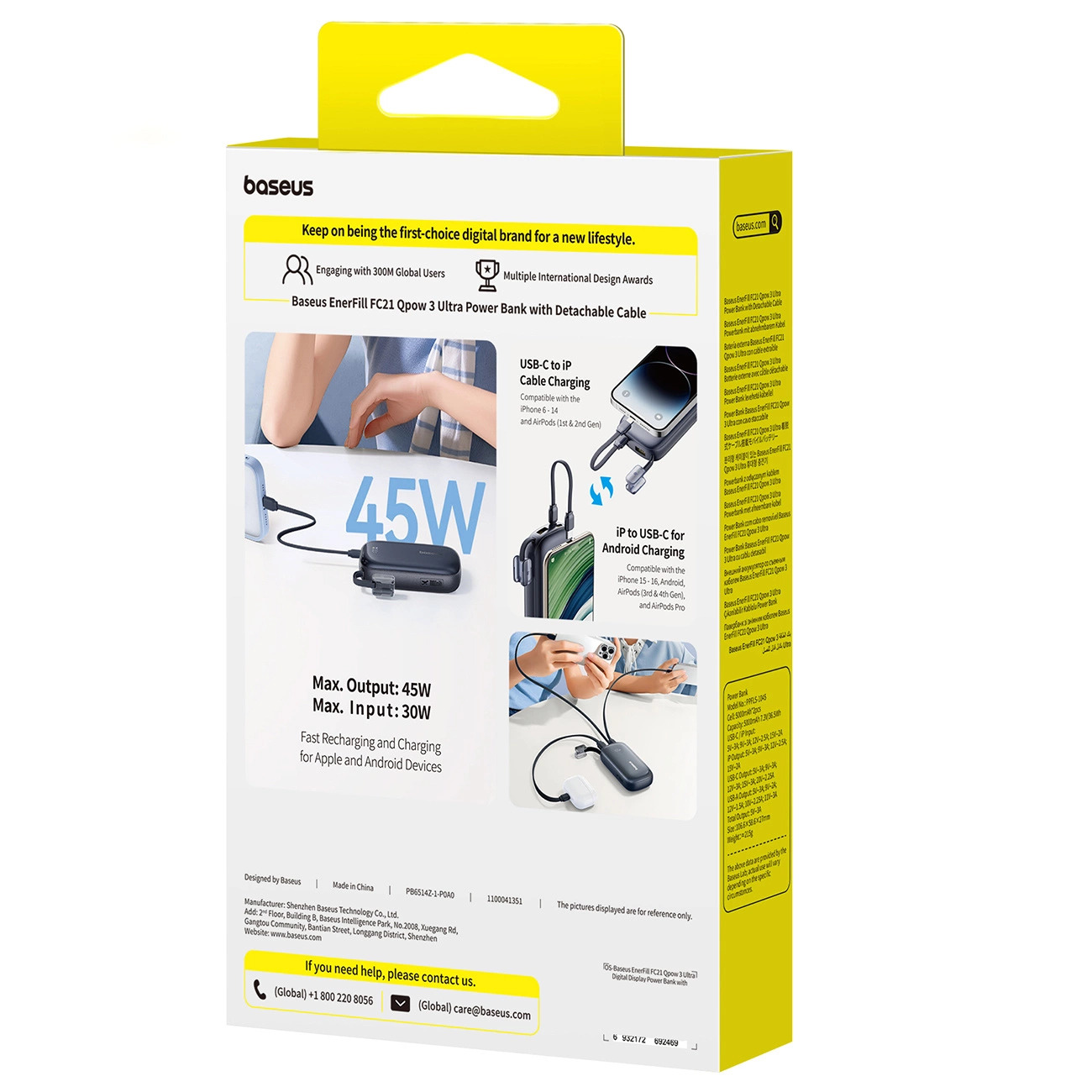 Powerbank Baseus EnerFill FC21 Qpow 3 Ultra 10000mAh 45W z kablem-smyczą