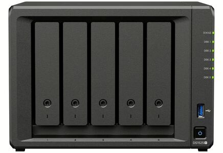 Miniatura produktu: Serwer plików Synology DS1525+ 5-bay, AMD Ryzen V1500B 2-core 2.2 GHz, 16 GB DDR4 ECC(2x8), 2xM.2 (NVMe) 2x2,5GbE LAN, 2x USB 3.2,1x USB C