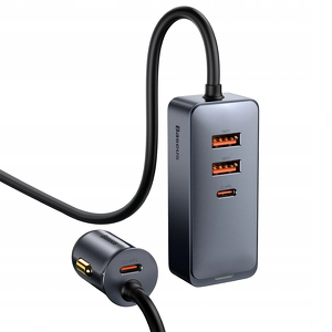 Miniatura produktu: Ładowarka samochodowa Baseus Share Together 120W PPS 2xUSB-A 2xUSB-C z przedłużaczem - szara
