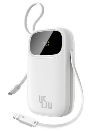 Miniatura produktu: Powerbank Baseus EnerFill FC31 Qpow 3 10000mAh 45W z wyświetlaczem cyfrowym z kablami USB-C i Lightning - biały