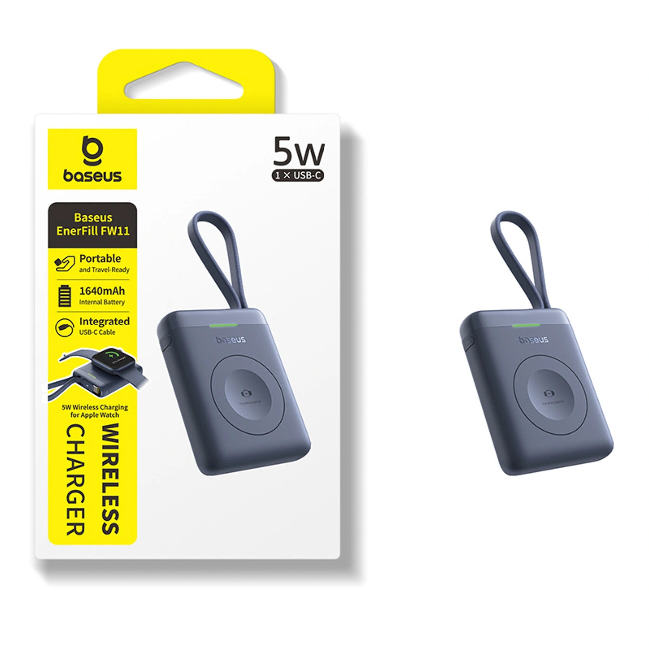 Powerbank Baseus EnerFill FW11 5W do Apple Watch z kablem - czarny