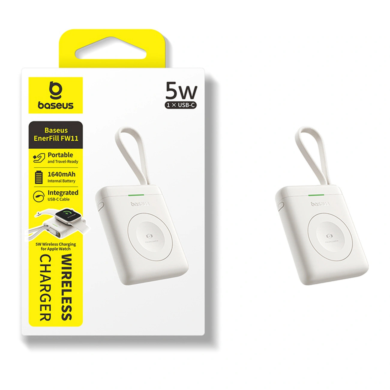 Powerbank Baseus EnerFill FW11 5W do Apple Watch z kablem - biały