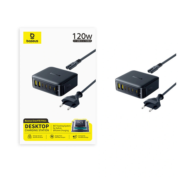 Zdjęcie produktu: Stacja ładująca Baseus EnerFill FH21 120W 4xUSB-C + 2xUSB-A - czarna
