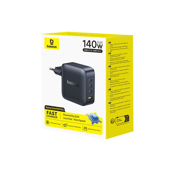 Zdjęcie produktu: Ładowarka sieciowa Baseus EnerFill FH11 GaN 140W 3xUSB-C + 1xUSB-A - czarna Zdjęcie produktu: Ładowarka sieciowa Baseus EnerFill FH11 GaN 140W 3xUSB-C + 1xUSB-A - czarna