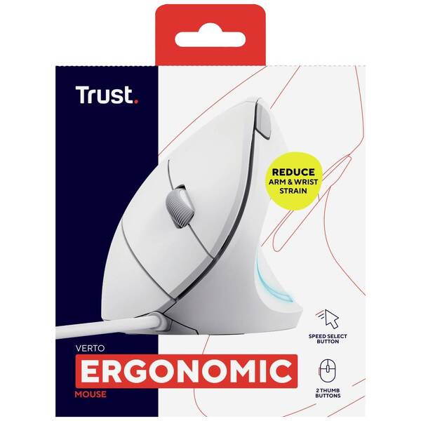 Zdjęcie produktu: Trust Mysz przewodowa Verto Ergo biała Zdjęcie produktu: Trust Mysz przewodowa Verto Ergo biała
