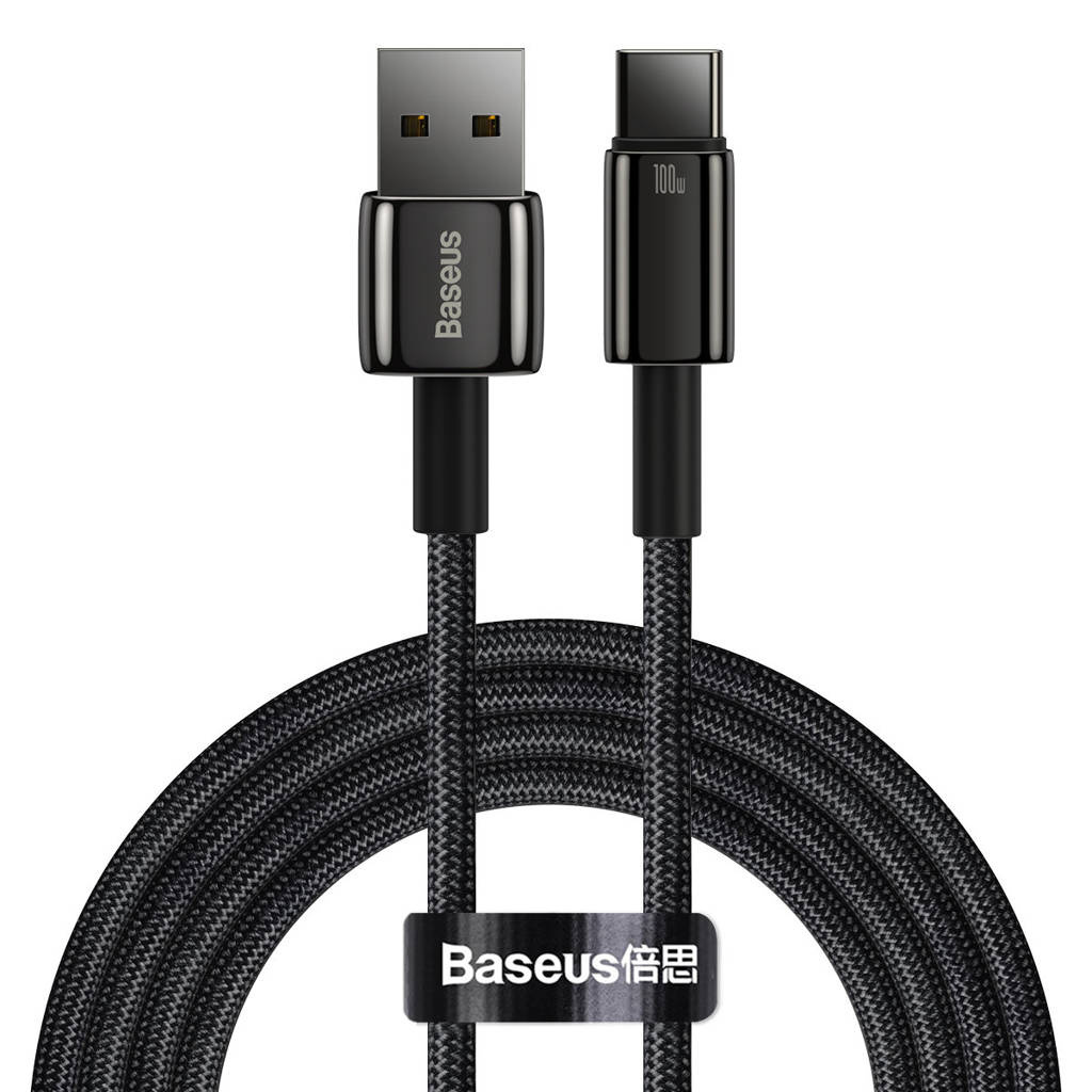 Kabel przewód USB Baseus Tungsten Gold USB-A - USB-C 480Mb/s 100W 2m czarny