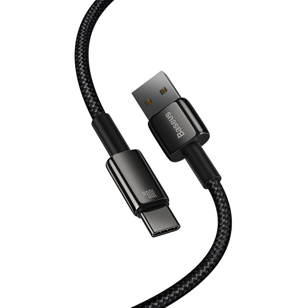 Kabel przewód USB Baseus Tungsten Gold USB-A - USB-C 480Mb/s 100W 2m czarny