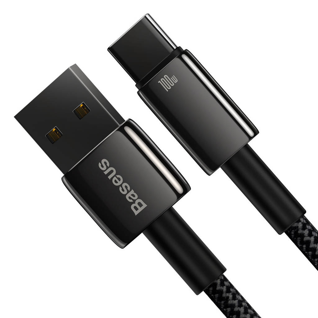 Kabel przewód USB Baseus Tungsten Gold USB-A - USB-C 480Mb/s 100W 2m czarny