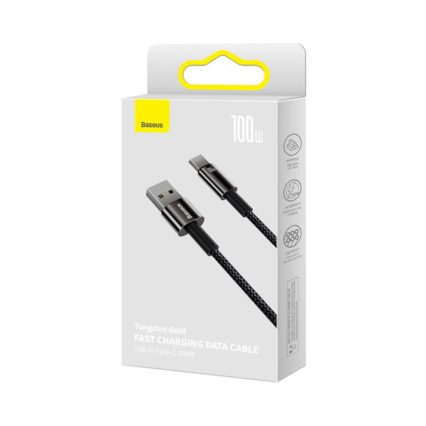Zdjęcie produktu: Kabel przewód USB Baseus Tungsten Gold USB-A - USB-C 480Mb/s 100W 2m czarny