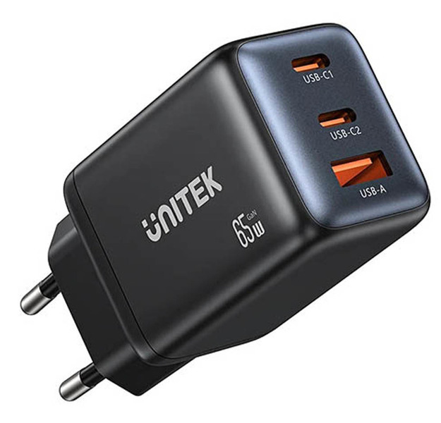 Zdjęcie produktu: Unitek Ładowarka sieciowa 3-portowa GaN 65W, 2xUSB-C, USB-A, PD 3.0, czarna