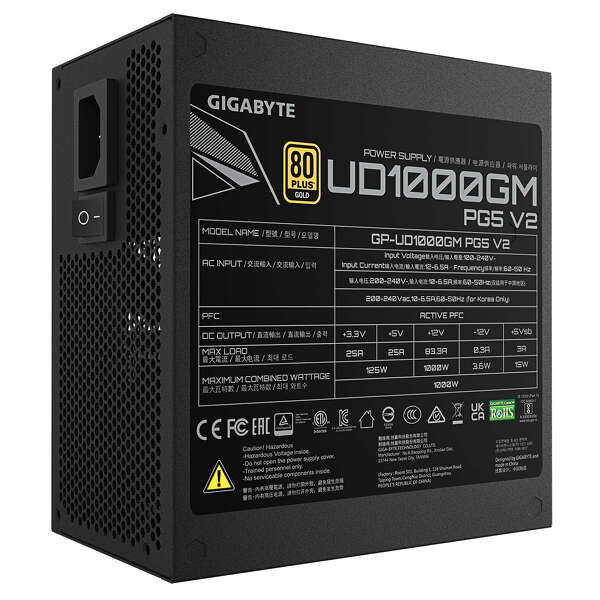 Zdjęcie produktu: Zasilacz Gigabyte GP-UD1000GM PG5 V2 1000W 80 PLUS Gold ATX 3.1 Zdjęcie produktu: Zasilacz Gigabyte GP-UD1000GM PG5 V2 1000W 80 PLUS Gold ATX 3.1