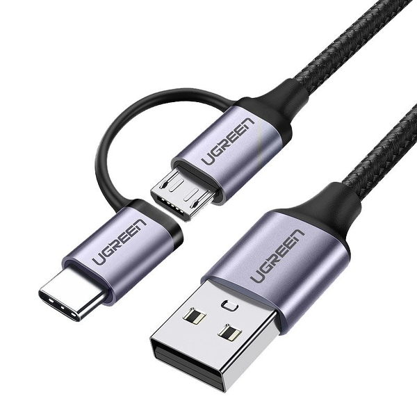 Zdjęcie produktu: Ugreen kabel przewód 2w1 USB - micro USB / USB Typ C 1m 2,4A czarny (30875)