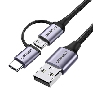 Miniatura produktu: Ugreen kabel przewód 2w1 USB - micro USB / USB Typ C 1m 2,4A czarny (30875)
