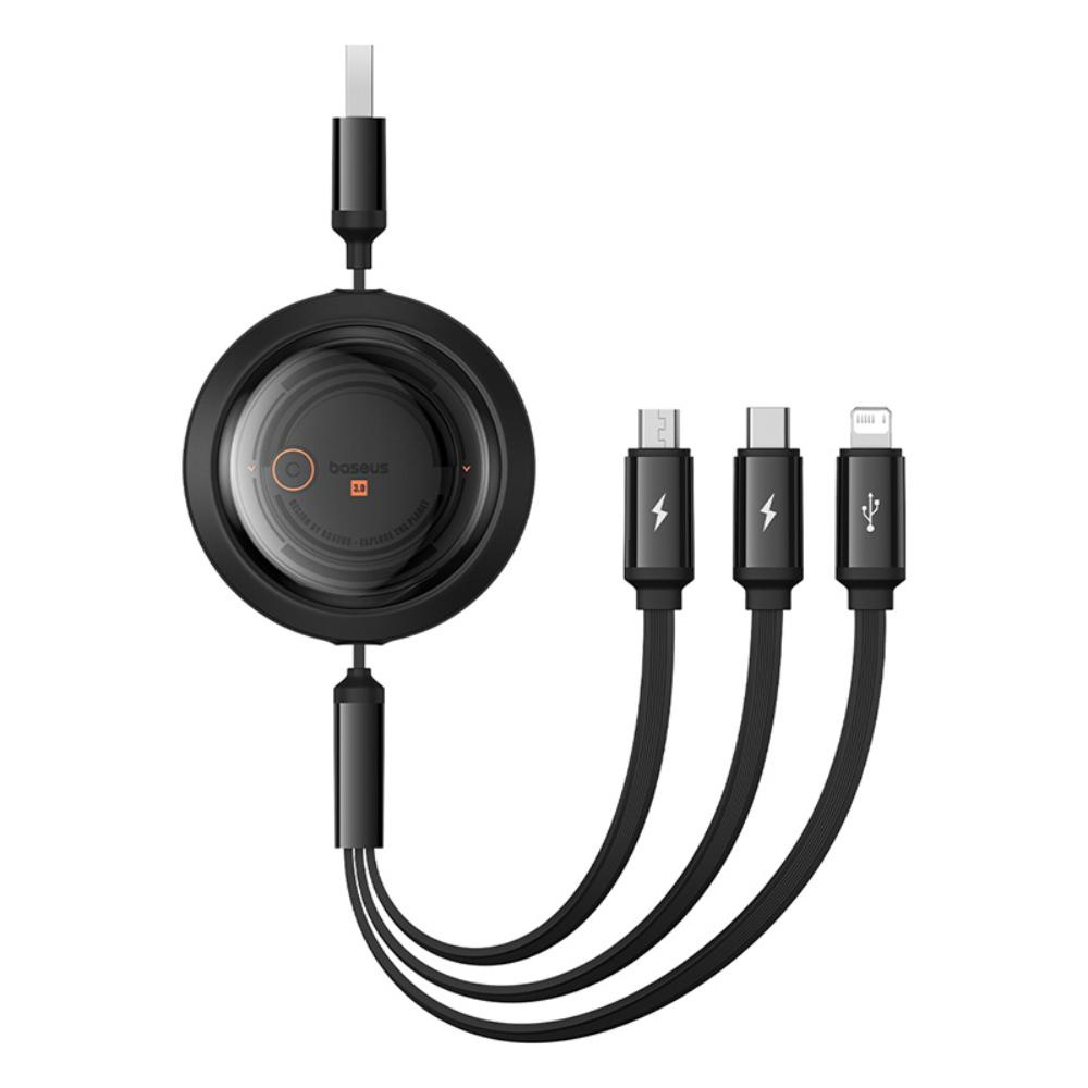 Kabel Baseus Free2Draw Retractable Crystal 100W 3w1 1,1m - czarny