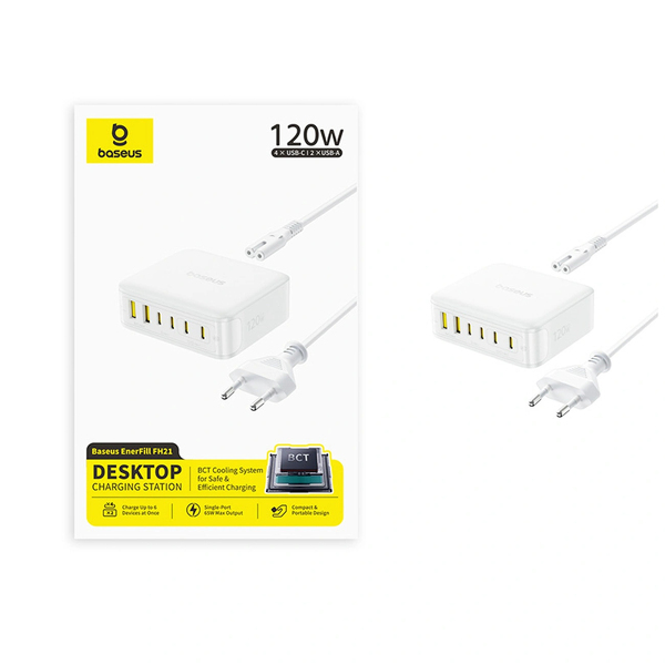 Zdjęcie produktu: Stacja ładująca Baseus EnerFill FH21 120W 4xUSB-C + 2xUSB-A - biała
