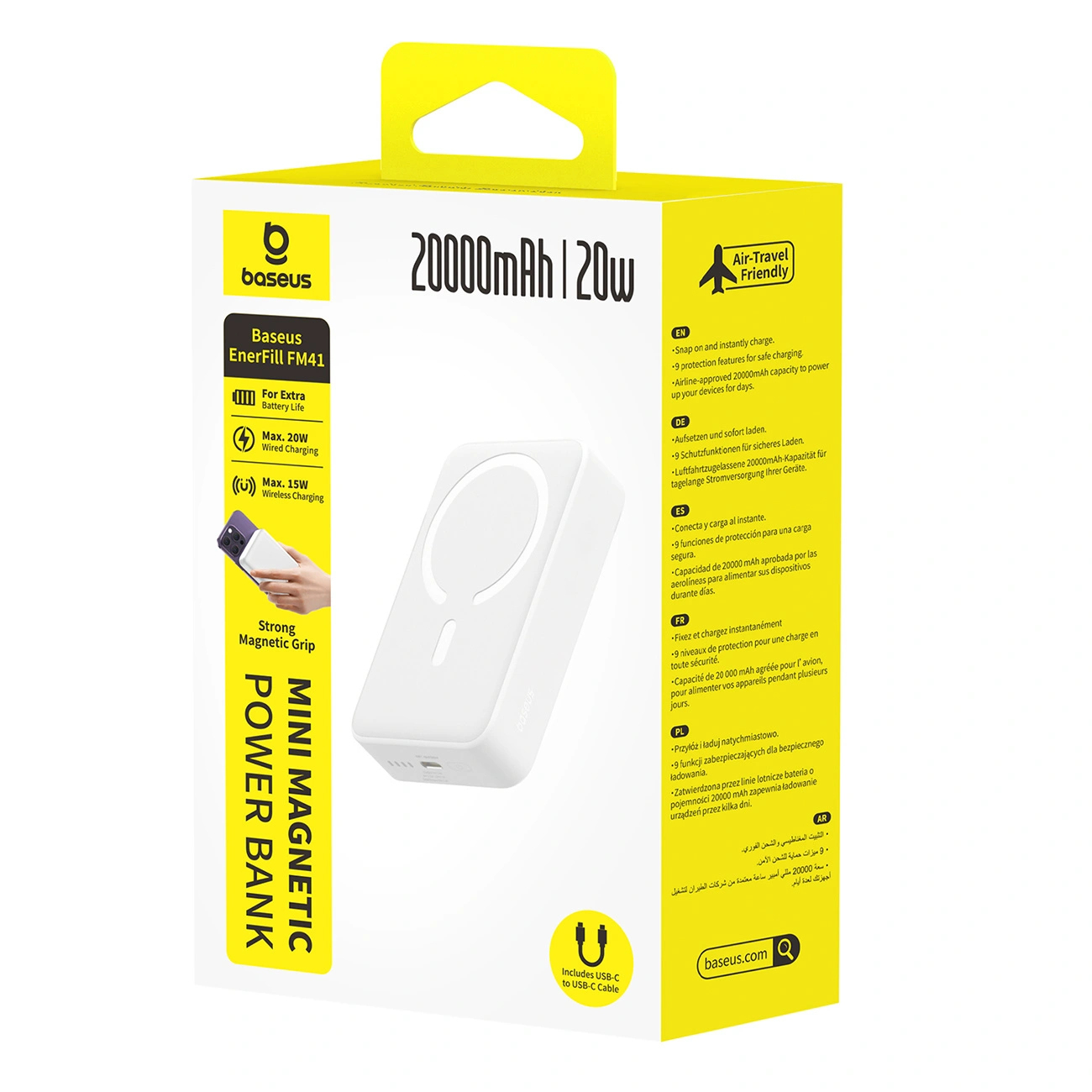 Baseus EnerFill FM41 20000mAh 20W z kablem USB-C do USB-C 30cm - biały
