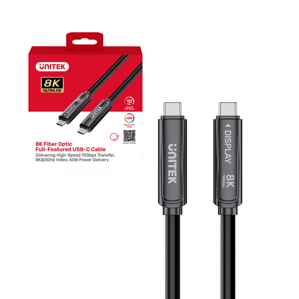 Zdjęcie produktu: Unitek Kabel optyczny USB-C 10Gbps PD60W 8K@30Hz czarny 15m