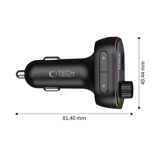 Zdjęcie produktu: Ładowarka samochodowa Tech-Protect CC07 3-Porty PD 54W + transmiter FM Bluetooth - czarna