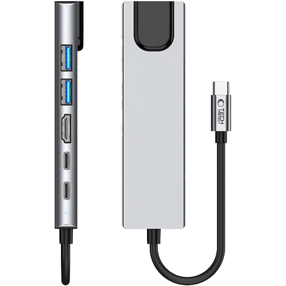 Tech-Protect HB02 HUB 6w1 USB-C + USB2.0 USB3.0 HDMI 4K30Hz RJ45 PD100W Tech-Protect HB02 HUB 6w1 USB-C + USB2.0 USB3.0 HDMI 4K30Hz RJ45 PD100W