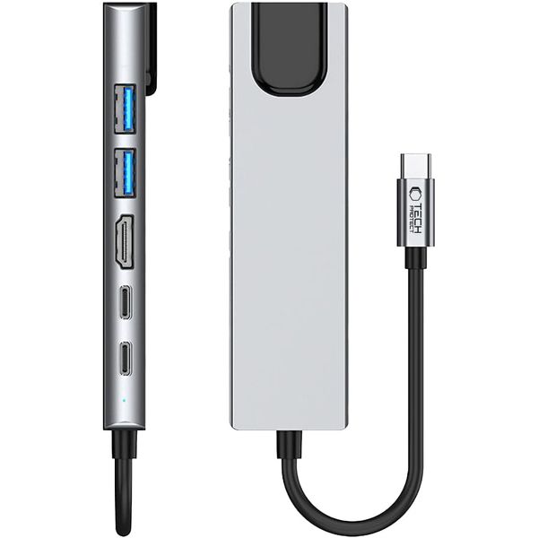 Zdjęcie produktu: Tech-Protect HB02 HUB 6w1 USB-C + USB2.0 USB3.0 HDMI 4K30Hz RJ45 PD100W Zdjęcie produktu: Tech-Protect HB02 HUB 6w1 USB-C + USB2.0 USB3.0 HDMI 4K30Hz RJ45 PD100W