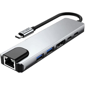 Miniatura produktu: Tech-Protect HB02 HUB Adapter 6w1 USB-C + USB2.0 + USB3.0 + HDMI 4K 30Hz + RJ45 + PD100W - szary