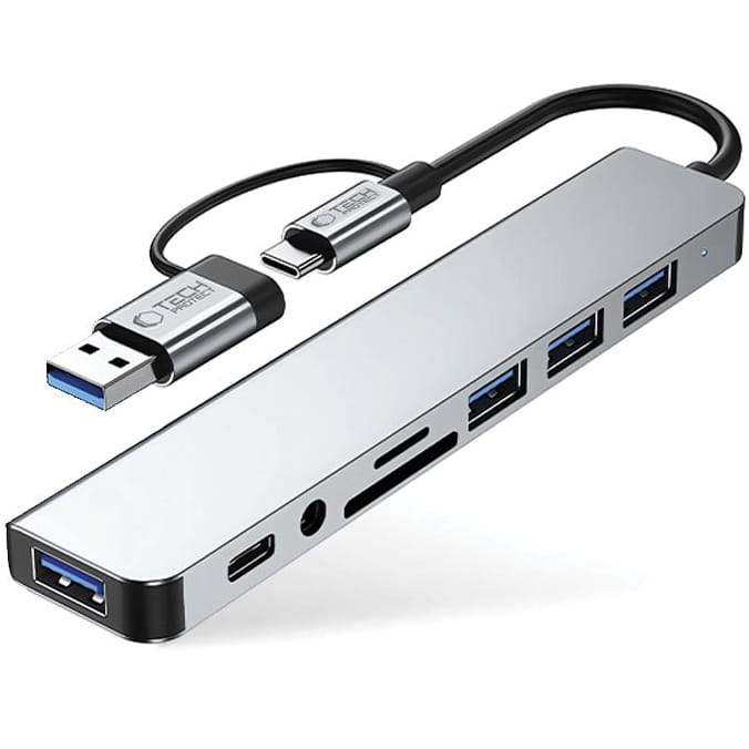 Tech-Protect HB06 HUB Adapter 8w1 TYP-C + USB2.0 + USB3.0 + SD/TF + AV3.5