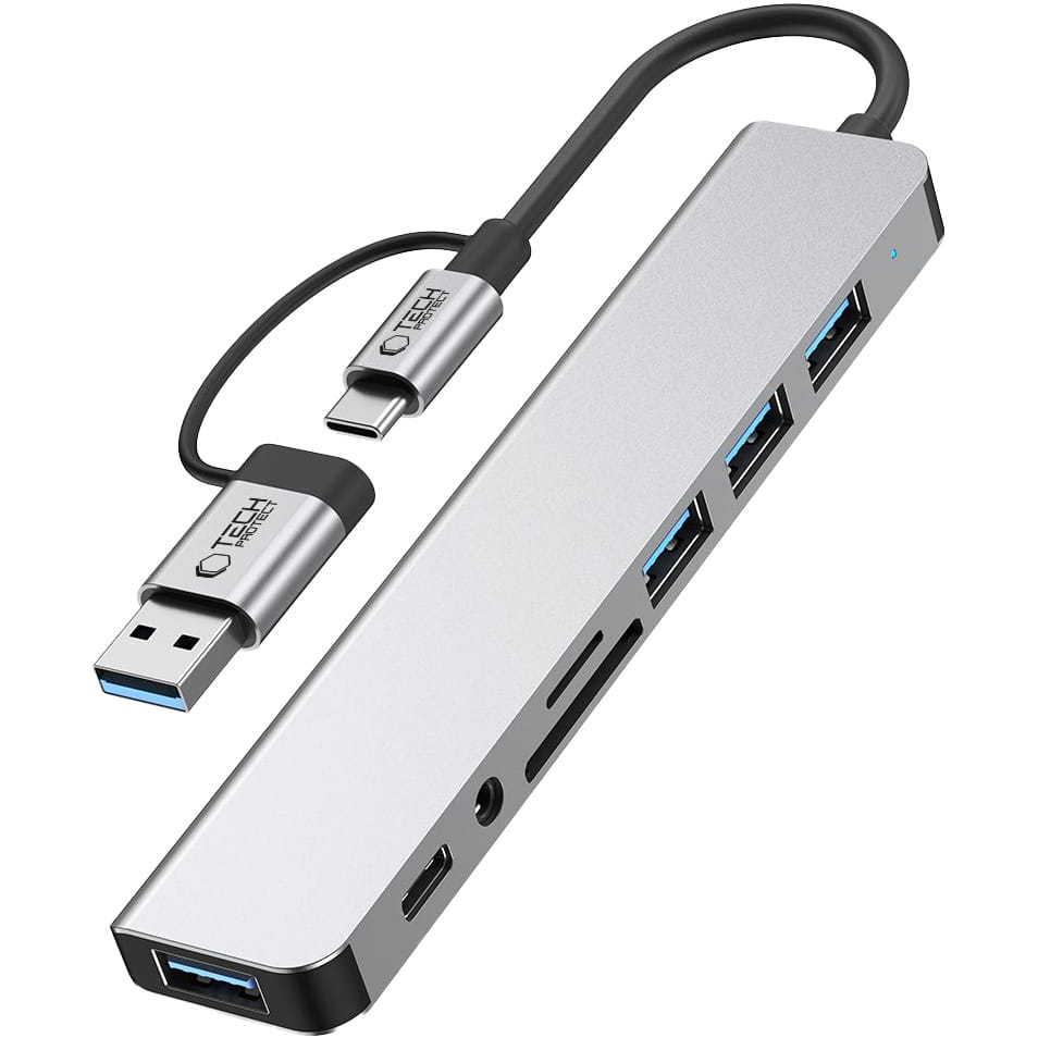 Tech-Protect HB06 HUB Adapter 8w1 TYP-C + USB2.0 + USB3.0 + SD/TF + AV3.5