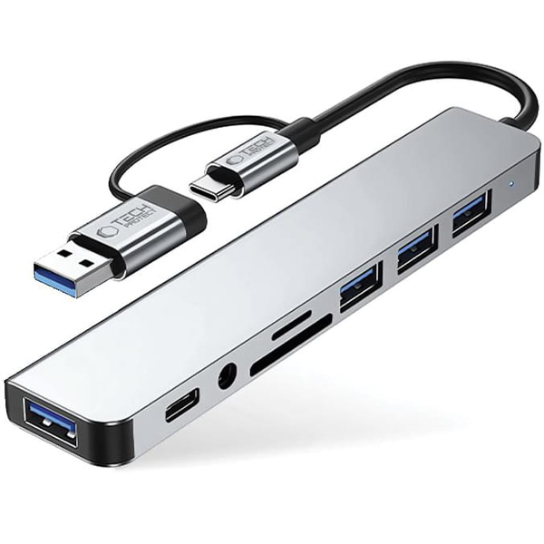 Zdjęcie produktu: Tech-Protect HB06 HUB Adapter 8w1 TYP-C + USB2.0 + USB3.0 + SD/TF + AV3.5