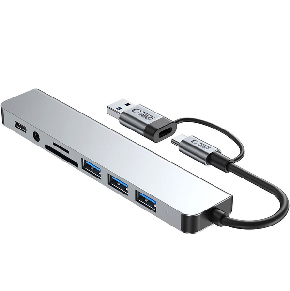 Zdjęcie produktu: Tech-Protect HB06 HUB Adapter 8w1 TYP-C + USB2.0 + USB3.0 + SD/TF + AV3.5
