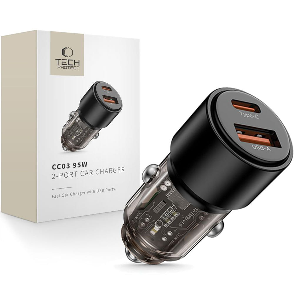Ładowarka samochodowa Tech-Protect CC03 95 W 2-porty USB-A / USB-C - czarna Ładowarka samochodowa Tech-Protect CC03 95 W 2-porty USB-A / USB-C - czarna