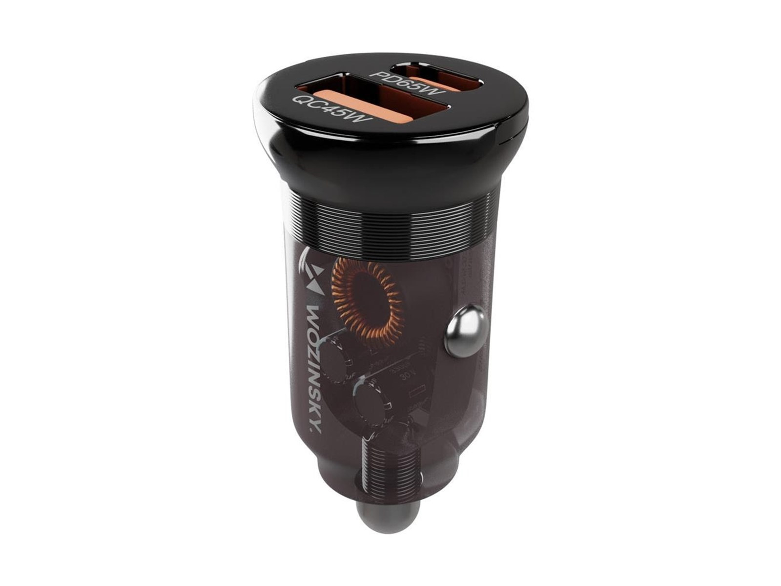 Ładowarka samochodowa Wozinsky 65W USB-C PD 65W / USB-A 45W QC 3.0 - czarna