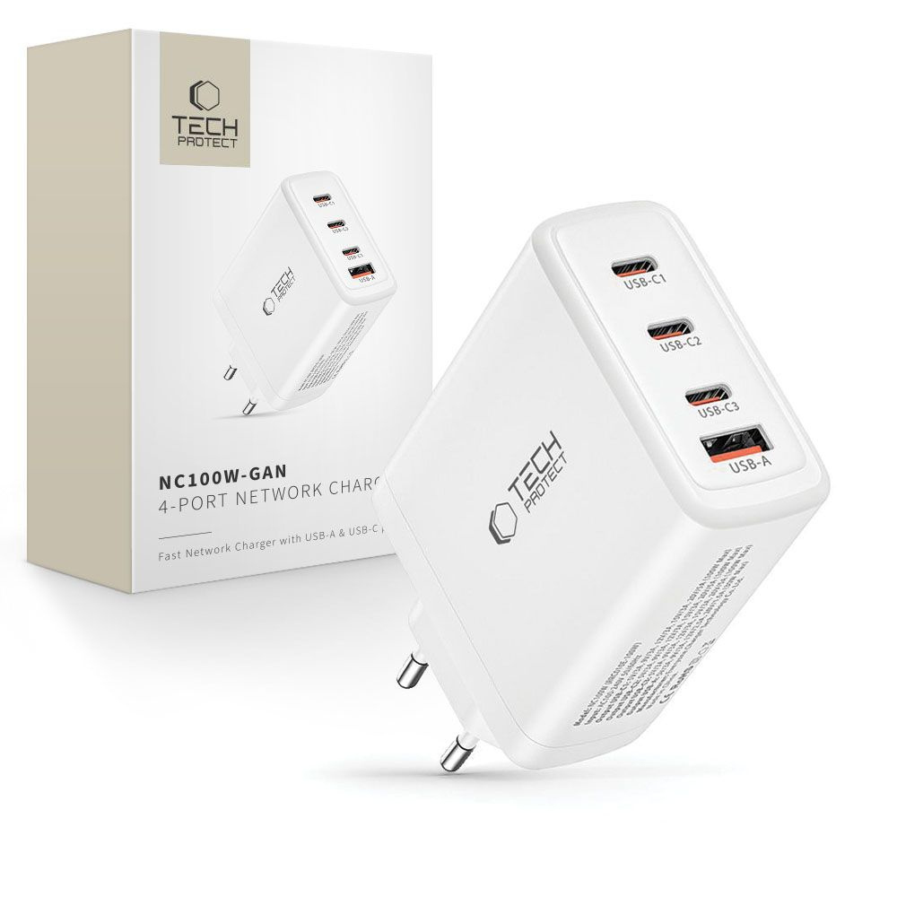 Ładowarka NC100W-GAN sieciowa GaN 3x USB-C PD 100W / USB-A QC 3.0 - biała