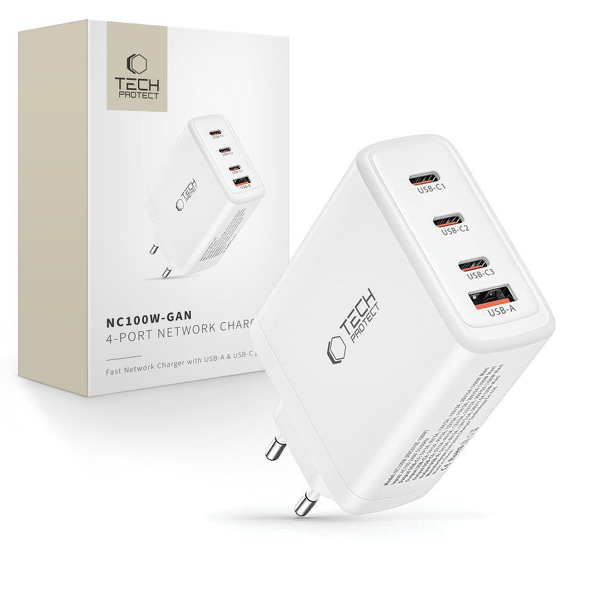 Zdjęcie produktu: Ładowarka NC100W-GAN sieciowa GaN 3x USB-C PD 100W / USB-A QC 3.0 - biała