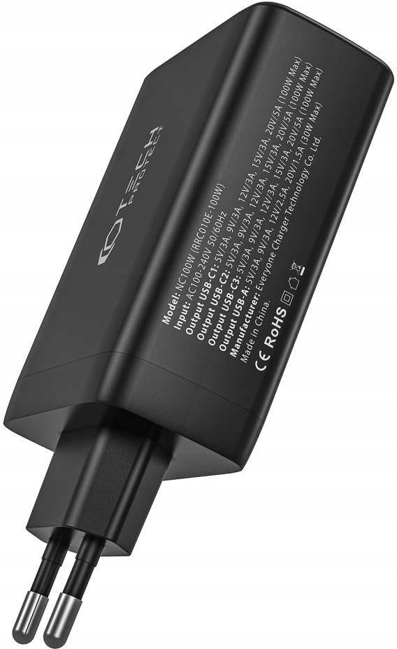 Ładowarka NC100W-GAN sieciowa GaN 3x USB-C PD 100W / USB-A QC 3.0 - czarna