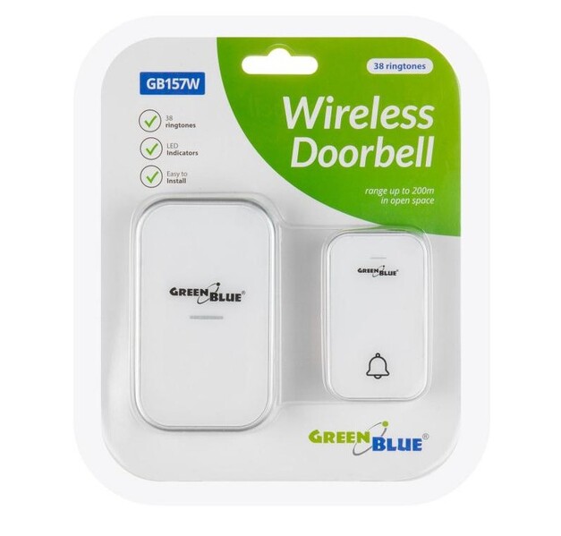 Zdjęcie produktu: Dzwonek bezprzewodowy bezbateryjny kinetyczny GreenBlue 200m, IP44, GB157 W